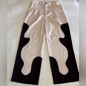 Stylish Two-Tone Cream and Black Graphic Panel Pants